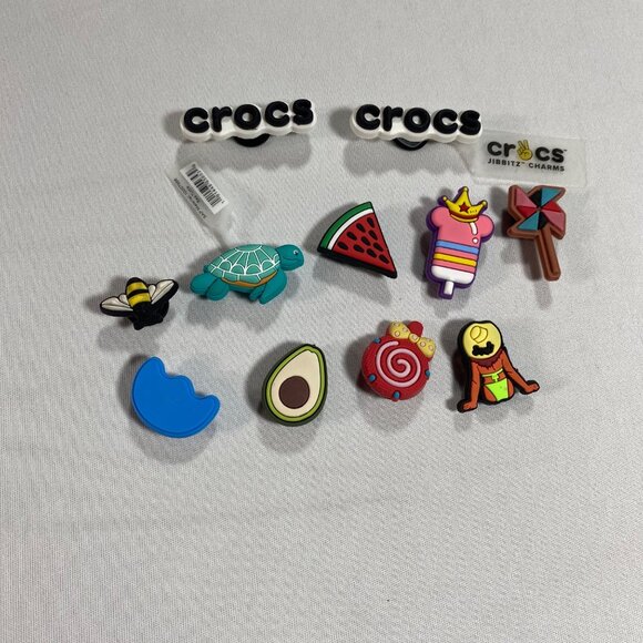 Crocs Jibbitz Charm Set - 10 Fun Designs Including Avocado Watermelon Turtle - Picture 1 of 3